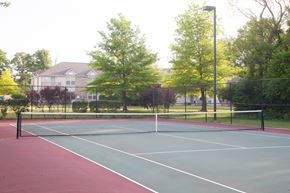 West Lafayette apartment for rent - A tennis court with a net and trees in the background.