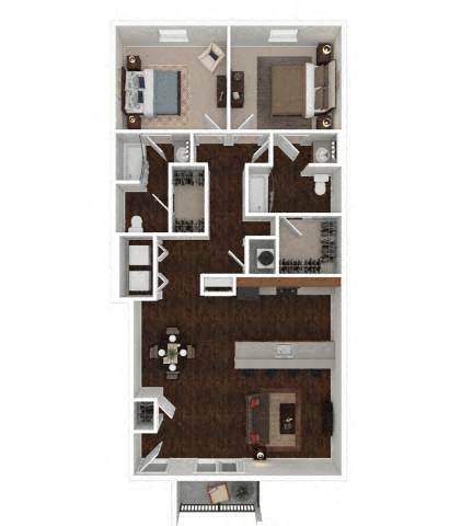 Floor plan for 2 beds, 2 baths, 1136 sqft