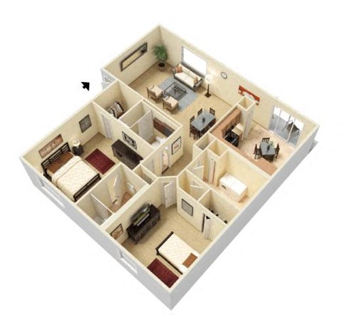 Floor plan for 2 beds, 2 baths, 1079 sqft