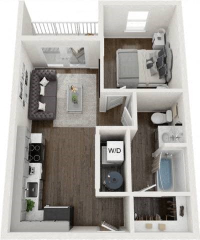 Floor plan for 1 bed, 1 bath, 513 sqft