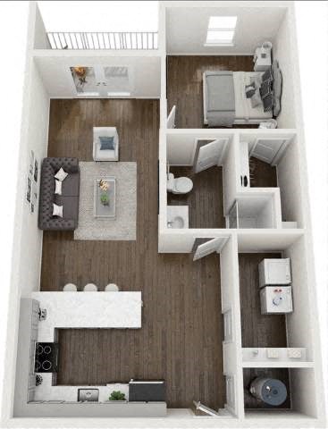 Floor plan for 1 bed, 1 bath, 595 sqft