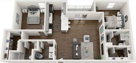 Floor plan for 2 beds, 2 baths, 1065 sqft