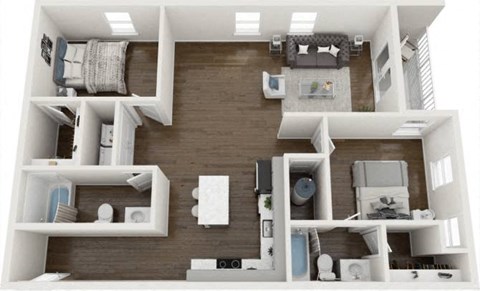 Floor plan for 2 beds, 2 baths, 1072 sqft