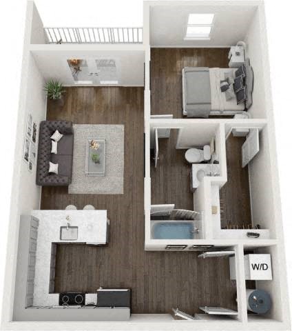 Floor plan for 1 bed, 1 bath, 660 sqft
