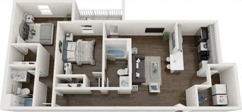 Floor plan for 2 beds, 2 baths, 952 sqft
