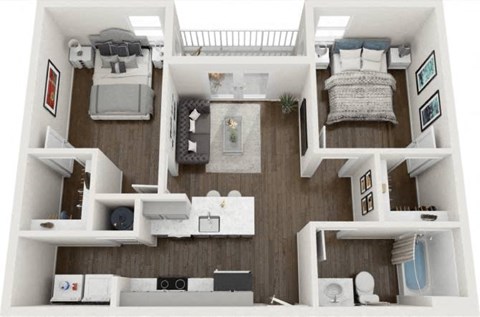 Floor plan for 2 beds, 1 bath, 717 sqft