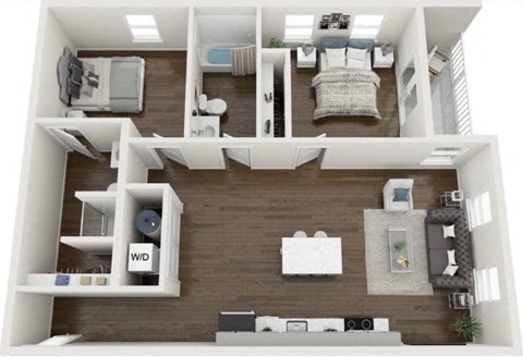 Floor plan for 2 beds, 2 baths, 935 sqft