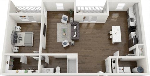Floor plan for 1 bed, 1 bath, 1113 sqft