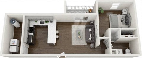 Floor plan for 1 bed, 1 bath, 723 sqft