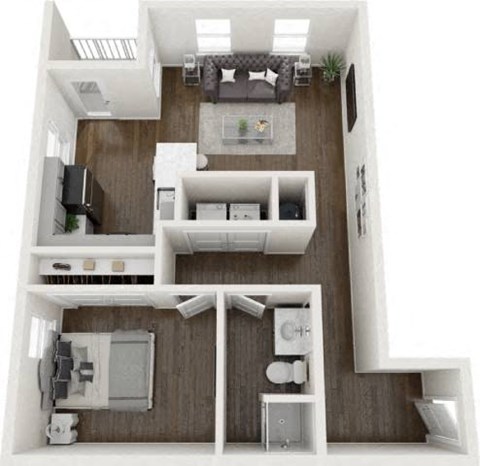 Floor plan for 1 bed, 1 bath, 681 sqft