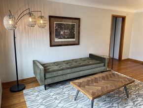 Saint Paul apartment for rent - Living room with coved plaster ceilings.