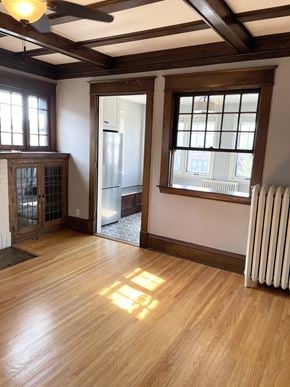 St. Paul apartment for rent - South-facing kitchen area shares sunlight with living room.