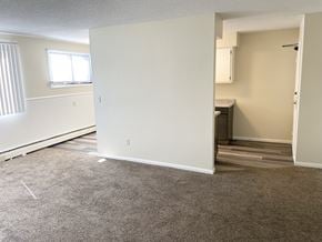 Fridley apartment for rent - A room with a carpeted floor and a window.