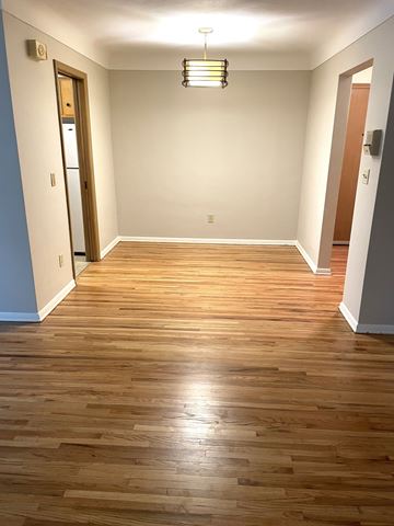 Saint Paul apartment for rent - A room with wooden floors and a light hanging from the ceiling.
