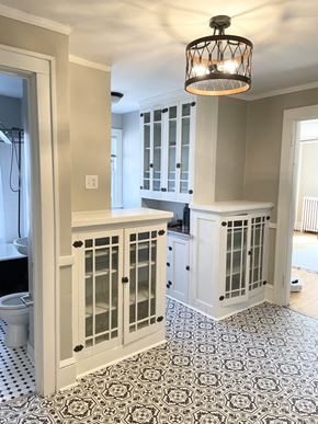 St. Paul apartment for rent - Attractive kitchen/dining areas with charming original 1920s banquet cabinets.