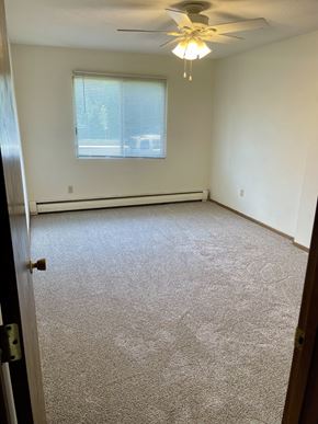 St. Paul apartment for rent - A room with a carpet floor and a ceiling fan.