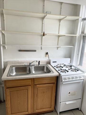 St. Paul apartment for rent - A kitchen with a white stove and a sink.