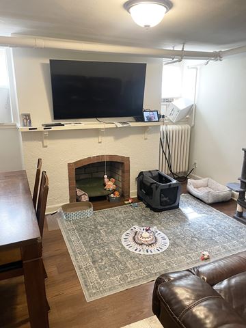 St. Paul apartment for rent - A living room with a fireplace and a television mounted above it.