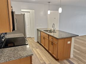 New Hope apartment for rent - A kitchen with granite countertops and wooden cabinets.