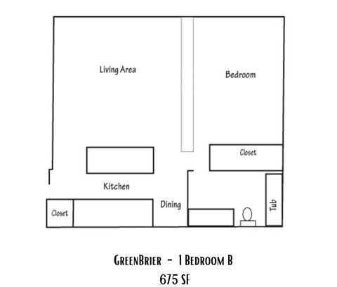 Floor plan for 1 bed, 1 bath