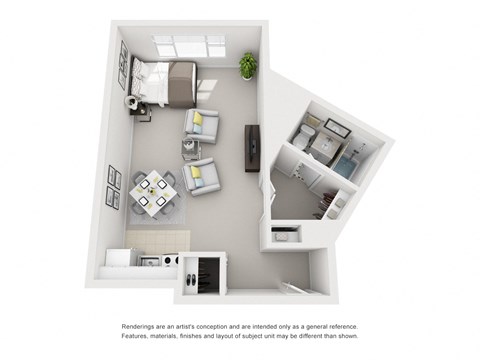 Floor plan for studio, 1 bath, 378 sqft