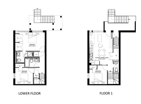 Floor plan for 3 beds, 2.5 baths, 1009 sqft