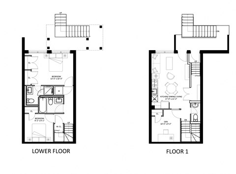 Floor plan for 2 beds, 2.5 baths, 947 sqft
