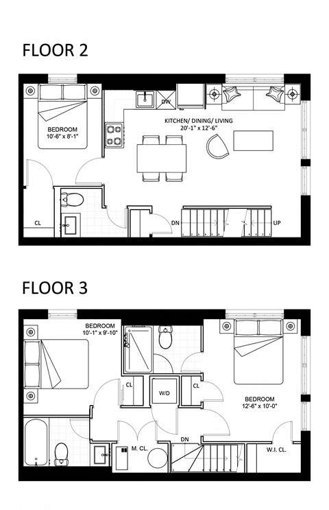 Floor plan for 3 beds, 2.5 baths, 1062 sqft