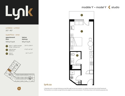 Floor plan for studio, 1 bath, 398 sqft