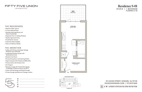 Floor plan for studio, 1 bath, 480 sqft