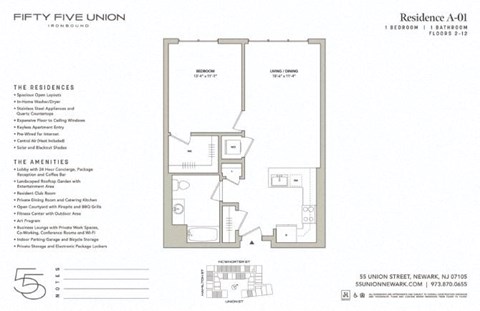 Floor plan for 1 bed, 1 bath, 724 sqft