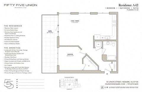 Floor plan for 1 bed, 1 bath, 876 sqft