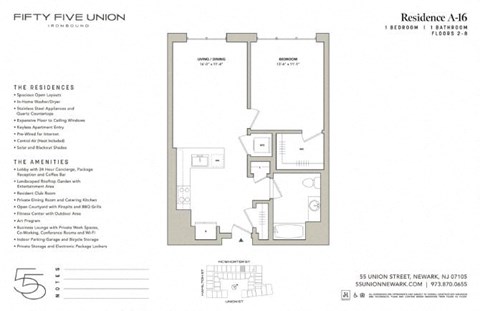 Floor plan for 1 bed, 1 bath, 724 sqft