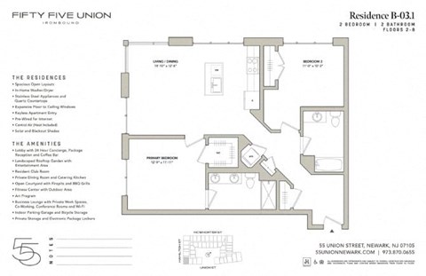 Floor plan for 2 beds, 2 baths, 1064 sqft