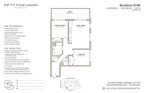 Floor plan for 2 beds, 2 baths, 992 sqft