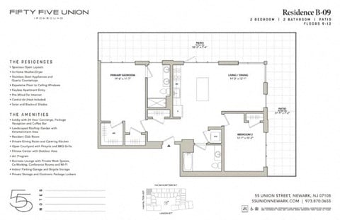 Floor plan for 2 beds, 2 baths, 1081 sqft