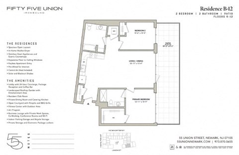 Floor plan for 2 beds, 2 baths, 1043 sqft