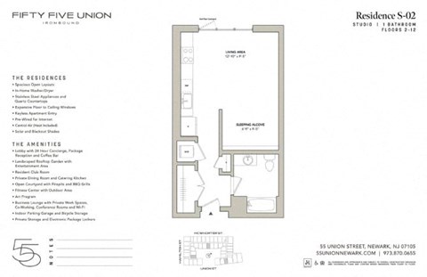 Floor plan for studio, 1 bath, 538 sqft