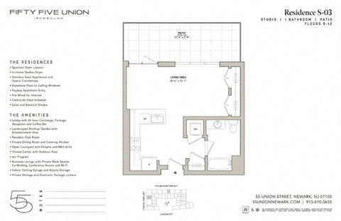 Floor plan for studio, 1 bath, 512 sqft