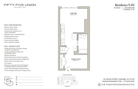Floor plan for studio, 1 bath, 509 sqft