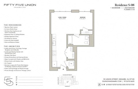 Floor plan for studio, 1 bath, 563 sqft