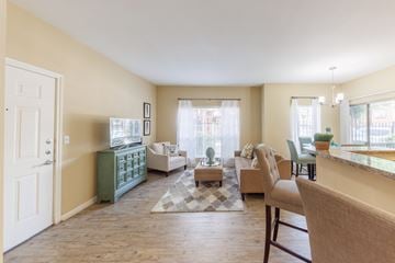 Biloxi apartment for rent - A living room with a green cabinet and a rug on the floor.