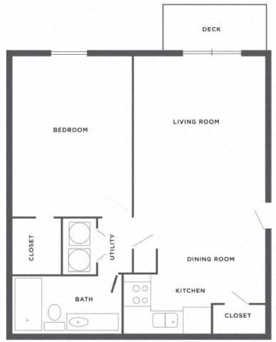 Floor plan for 1 bed, 1 bath, 690 sqft