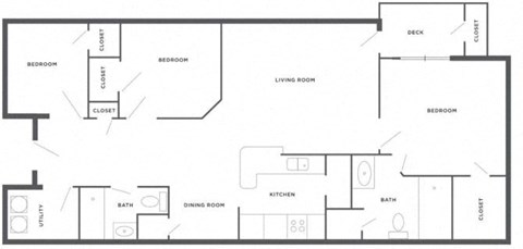 Floor plan for 3 beds, 2 baths, 1292 sqft