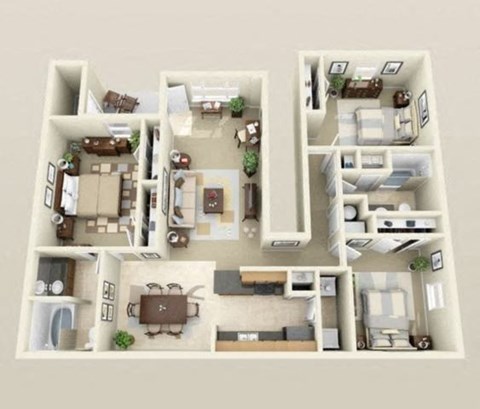 Floor plan for 3 beds, 2 baths, 1500 sqft