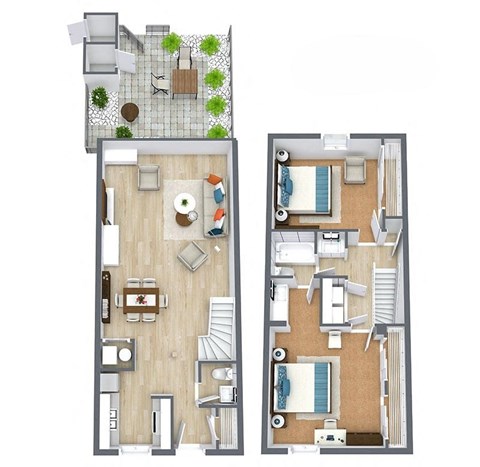 Floor plan for 2 beds, 1.5 baths, 1148 sqft