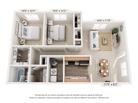 Floor plan for 2 beds, 1 bath, 900 sqft