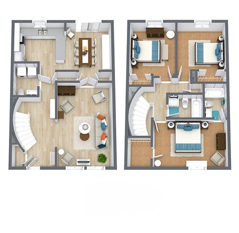 Floor plan for 3 beds, 2 baths, 1442 sqft