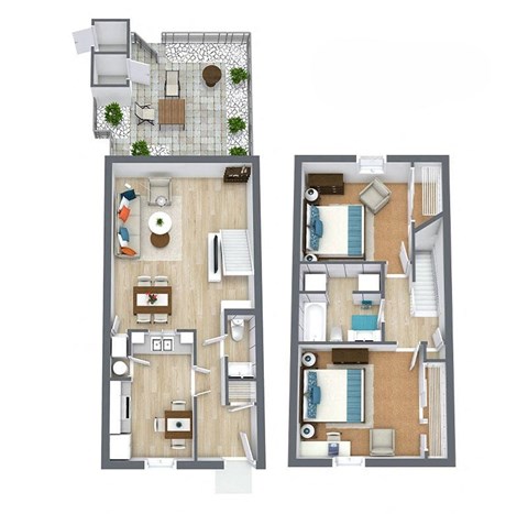 Floor plan for 2 beds, 1.5 baths, 1040 sqft
