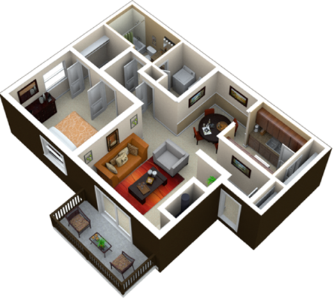 Floor plan for 1 bed, 1 bath, 820 sqft